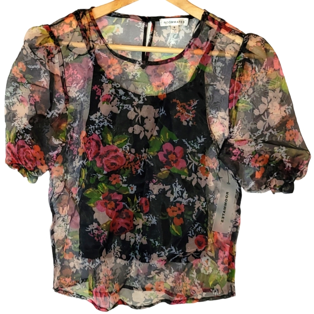 Roommates Sheer Floral Blouse Size Small